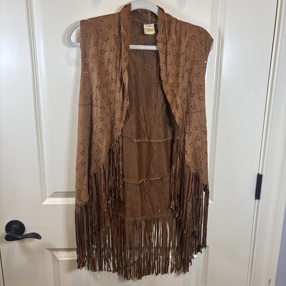 Earthbound Trading Co Medium Boho Rodeo Brown‎ Fringe Vest Festival Artsy